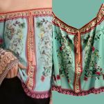 Umgee  Floral Off-Shoulder Blouse - Teal and Pink Photo 1