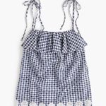 J.Crew  Blue White Gingham Tie Shoulder Eyelet Top Photo 0