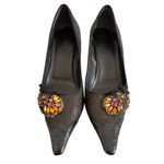 Prada 90'S VINTAGE RARE Y2K  CRYSTAL RHINESTONE‎ LEATHER KITTEN HEELS PUMPS 7/37 Photo 3