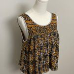 Free People Tank Top Lucky Coin Cropped Babydoll Floral Linen Blend Yellow Grey Photo 2