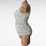 Crochet Tank Top Cream Sleeveless Drawstring Boho Bohemian Festival Small White Photo 2