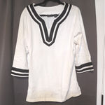 Bay Studio White & Black Stripe V Neck, Women's 1X Tunic Top, 3/4 Sleeve Photo 0