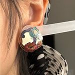 Vintage Enamel Cloisonné Floral & Hearts Earrings Red Photo 3