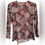 Y2K Retro Women’s VNeck Red Paisley Rhinestone Babydoll 3/4 Sleeve Top Small‎ Photo 1