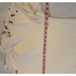 Anthropologie EUC Embroidered Lace Appliqué Split-Neck Sweatshirt, Cream, Sz S Photo 8