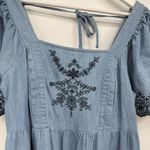 Old Navy  Chambray Denim Embroidered Long Flutter Sleeve Dress Size Small Boho Photo 6