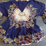 Free People Sunset Dreams Tunic Blue Floral V-Neck Flared Sleeve Ruffle Top sz S Photo 7