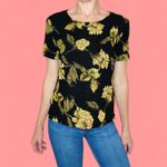 French Laundry Vintage Y2K Black & Yellow Gold Floral Printed Shirt Photo 1