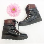 ZARA  Woman Leather Mountain Hiking Lace Up Combat Ankle Boots: Black/Brown Photo 4