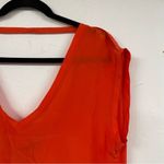 Myne  Ashley Ann Orange Red Silk Cap Sleeve Draped Back Blouse Womens L Shirt Photo 1