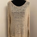 Ivory open knit top with sheer back Tan Photo 0