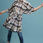 Maeve  Anthropologie Oversized Plaid Kimono Tunic Dress Tie WaistTan Black Small Photo 0