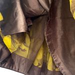 Mango Womens Midi Skirt Yellow Brown Silk Pleated Beaded Floral Photo 5