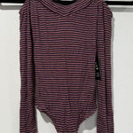 BCBGeneration NEW BCBGenertation Bodysuit Womens XXS Petite Striped Stretch Cold Shoulder Photo 0