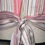 NY&C size large 3/4 pleated flutter sleeve top scoop neck banded hem tie detail Pink Photo 3