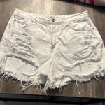 Free People We The Free White Distressed Jean Shorts Frayed Hem Photo 0