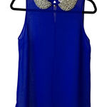 Dizzylissy Royal Blue Sleeveless Top with Beaded Collar Photo 0