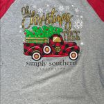 Simply Southern  Raglan Baseball Tee “Oh Christmas Tree” Truck Gray/Red Size XXL Photo 8