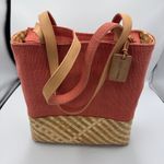 Enzo Angiolini  Woven Straw Bottom Tote Bag Purse Coral Pink Photo 5