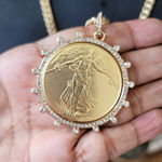 Womens Gold Cuban Chain Necklace With Angel Coin Pendant And Toggle Lock Jewelry Orange Photo 0