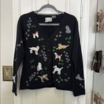 Michael Simon dog embroidered button down cotton cardigan Black Photo 1