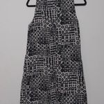 Garnet Hill Linen Fringe Hem A-Line Dress Black Beige Geometric Jewel Neck 6 Photo 5