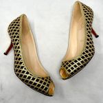 Christian Louboutin Treil 70 Crepe Metallic Gold Peep Toe Low Kitten Heels 35.5 Photo 2