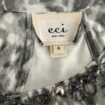 ECI Women Top 4 Metallic Silver Floral Rhinestone Neck Babydoll Disco Glam Boho Photo 1