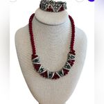 ELEGANT Red Crimson Glass Bead Silver Rhinestone Necklace‎ And Bracelet Set Photo 8