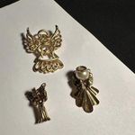 Lot Of 3 Angels Christmas Holiday Brooch Pins Gold Tone Photo 0