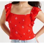 Sofia Jeans Women's Plus Double Ruffle Embroidered Top Size XL, Red Alert Photo 0