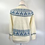 Vintage Cardigan Handmade Knit Fairisle Acrylic Jeanne Legpage Ivory Blue Winter Photo 7