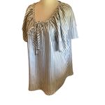 Adrienne Vittadini  White Grey & Silver Striped Blouse BRAND NEW W/Tags Photo 6