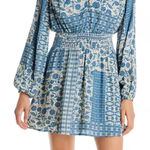 AQUA  Patchwork Print Mini Dress Floral Blue and White Photo 0