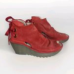 Fly London  Yema Peep Toe Wedge Bootie Shoe Red Boho‎ Lagenlook Hippy Sz 36 Photo 1