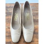 Salvatore Ferragamo Vintage  Beige Leather Square Toe Block Heel Pumps Size 7.5 B Photo 4