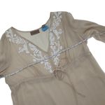 Sheer Beige silk Long Sleeve Embroidered Blouse Tie Waist flowy boho feminine m White Size M Photo 4