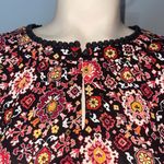 Loft black floral boho style flowy blouse top shirt keyhole neckline woman’s LP Photo 1