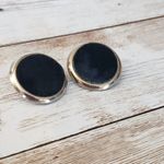 Vintage Clip On Earrings Black Fabric Circle with Gold Tone Halo Photo 1