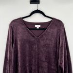 J. Jill Velour Velvet Shift Dress Long Sleeve V Neck Pockets Black Violet Medium Purple Photo 7