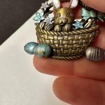 Signed JJ Easter Bunny In Basket With Eggs Enamel Brooch Pin Jonette Jewelry Photo 5