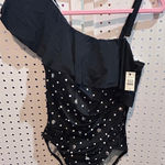 Talbots NWT  Women's One Shoulder Ruffle Polka Dot & Shells Swimsuit Size 12 Photo 0