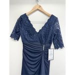 Betsy and Adam Dress Size 4 Blue Maxi Gown Sequined V Neck Short Sleeve NEW Photo 4
