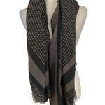 Vince Camuto Blanket Square Scarf Brown Black Basket Weave Fringe 46x48" Photo 0