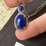 NWOT Stainless Steel Silver Tone / Blue Lapis Color Stone Necklace Photo 7