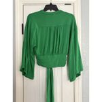 Free People  That's a Wrap Green Top XS Front Tie Front Crop V-Neck Holiday Party Photo 5