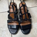 H by Halston 7.5 Halston Piper Strappy Block Chunky Sandal Heels Black Leather Braided Photo 2
