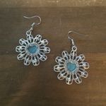 Jessica Simpson Turquoise Ornate Flower Dangle Earrings Photo 4