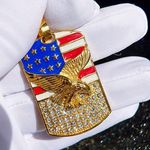 Gold American Flag Eagle Dog Tag Charm Pendant - Stainless Steel America Photo 4