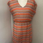 Expresso Striped Short Sleeve Gathered Dress S 80s Prints Rainbowcore Classic Red Photo 6